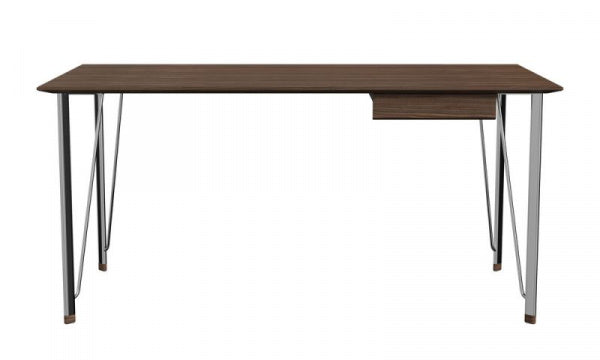 FH3605 Desk with Drawer, Walnut with Chrome Legs