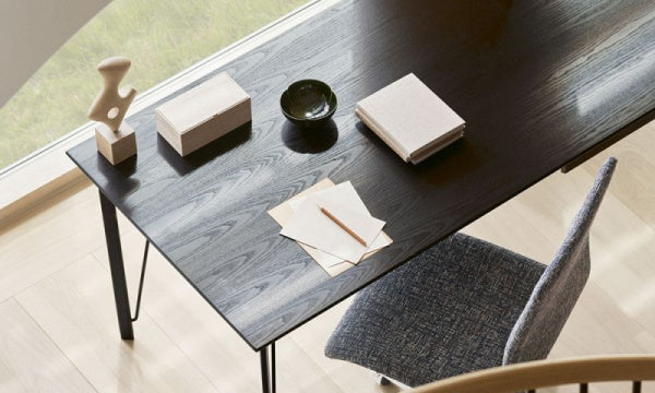 FH3605 Desk with Drawer, Colored Ash Black, Black Legs