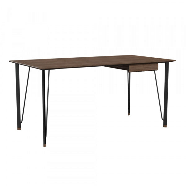 FH3605 Desk with Drawer, Walnut, Black Legs