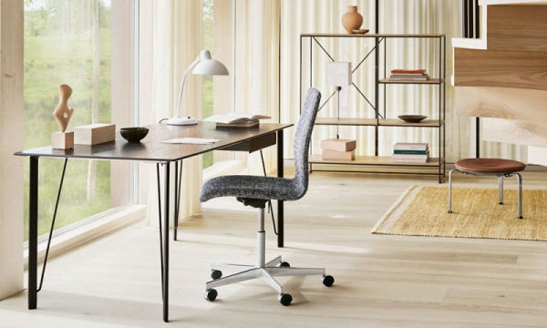 FH3605 Desk with Drawer, Walnut, Black Legs