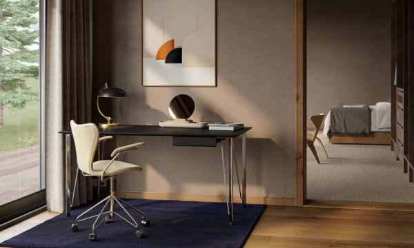 FH3605 Desk with Drawer, Colored Ash Black with Chrome Legs