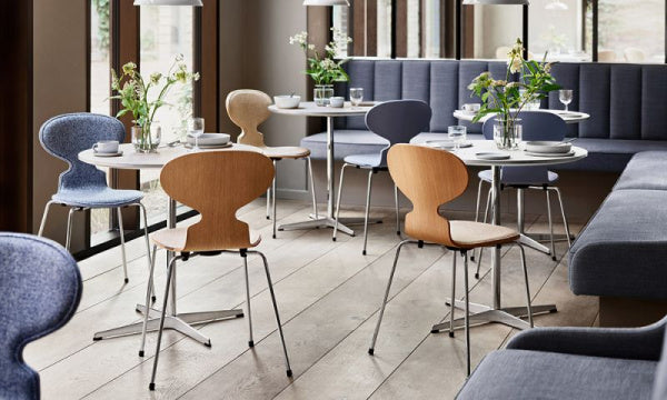 ANT Ant Chair 3101 in Colored Ash with Lavender Blue Front Padding and Vanir733 Light Blue Chrome Legs