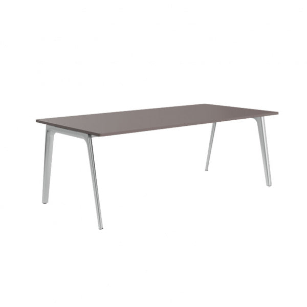 PLURALIS Table KS421, Linoleum, W200 x D100cm, Mauve Brown, Chrome Legs