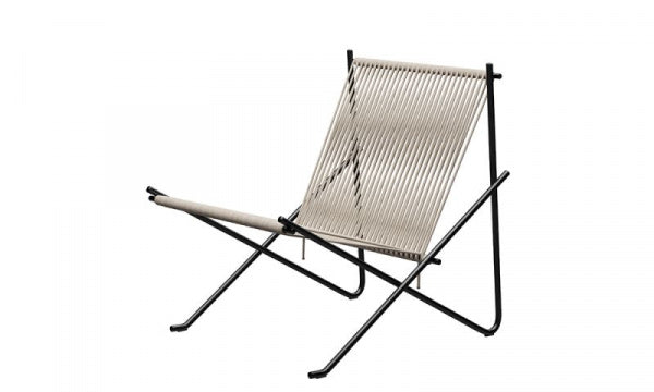PK4 ST Hemp Rope Natural Seat Cushion with Leather and Black Powder Coat Finish