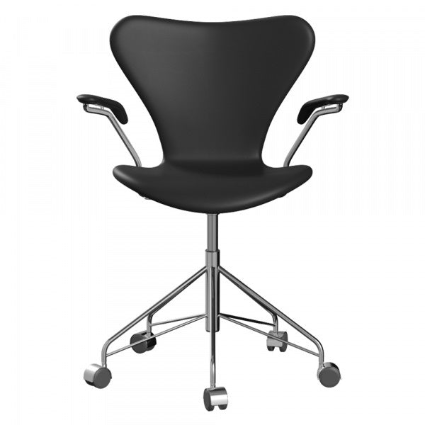 Seven Chair 3217, fully padded, soft leather, black, with arm casters