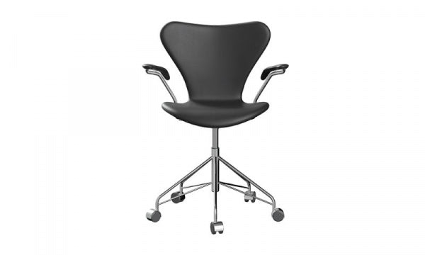 Seven Chair 3217, fully padded, soft leather, black, with arm casters