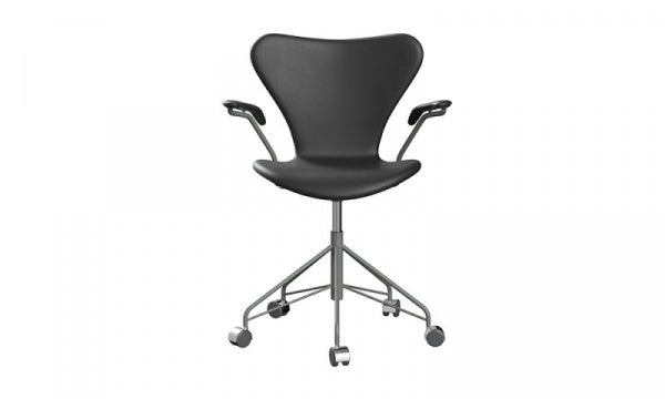 Seven Chair 3217, fully padded, soft leather, black, with arm casters