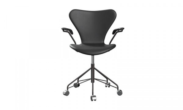 Seven Chair 3217, fully padded, soft leather, black, with arm casters