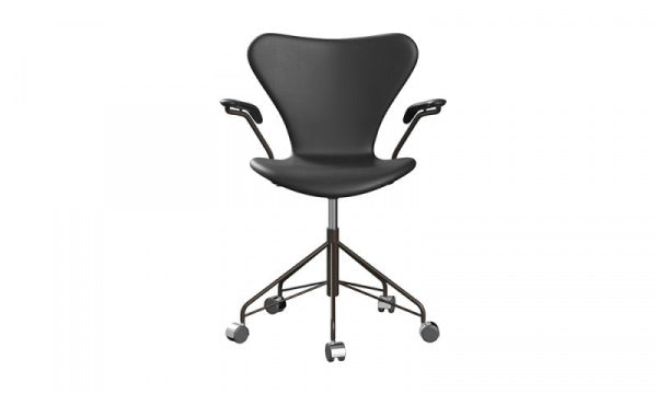 Seven Chair 3217, fully padded, soft leather, black, with arm casters