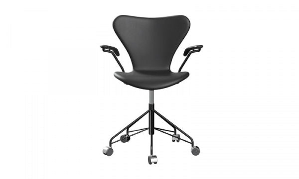 Seven Chair 3217, fully padded, soft leather, black, with arm casters