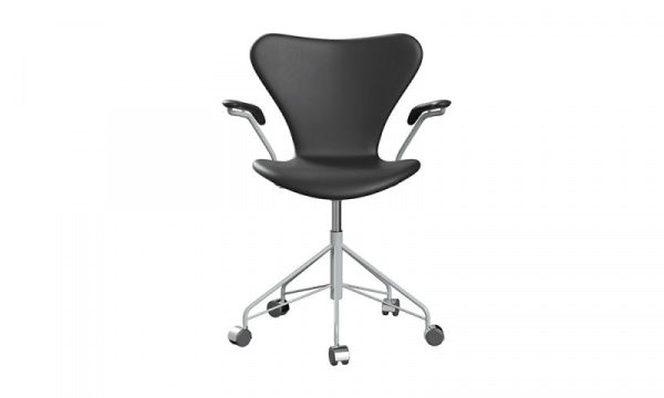 Seven Chair 3217, fully padded, soft leather, black, with arm casters