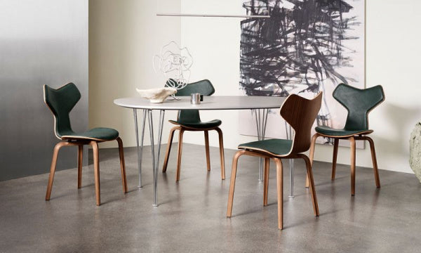 GRAND PRIX Chair, Walnut with Front Padding, Pure Leather Green, and Wood Legs