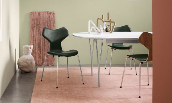 GRAND PRIX Chair, Fully Upholstered, Pure Leather Green with Chrome Legs