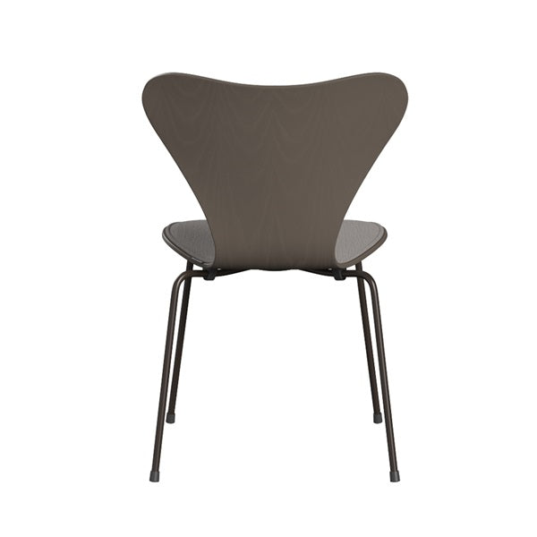 Seven Chair 3107 in Coloured Ash with Deep Clay Front Padding and Christianshavn Beige 1121 Brown Bronze Legs