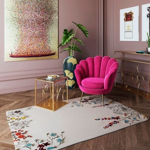 65737 Picture Touched Flower Boat Gold Pink 120×160cm