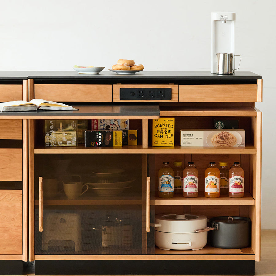 Cherry wood dining table with sideboard