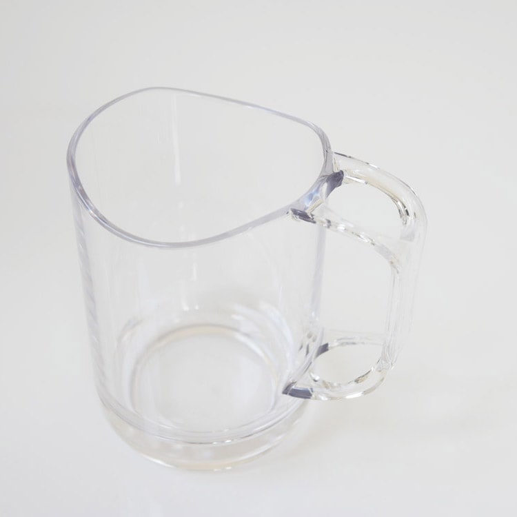 Water-draining stand mug, clear