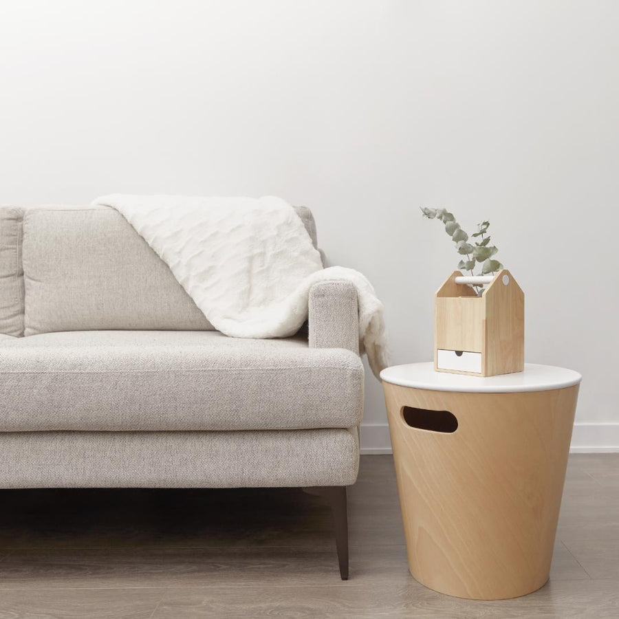 Woodrow Storage Stool, White, Natural
