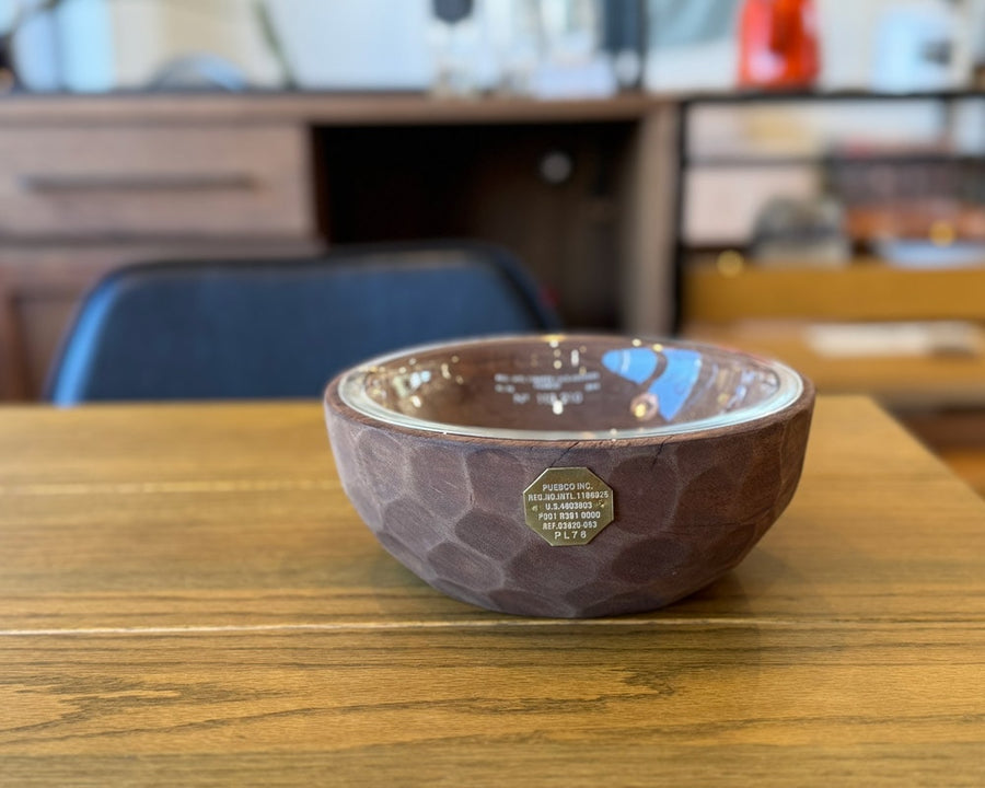 VINTAGE WOODEN BOWL WITH GLASS