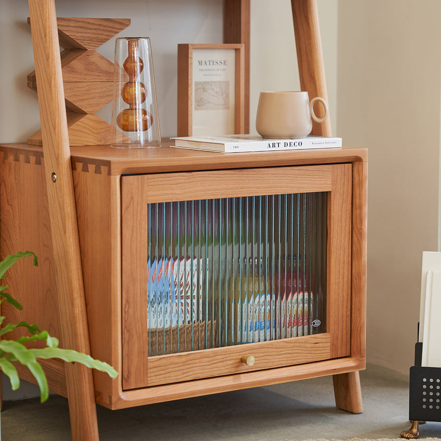 Open wood rack with mall glass door