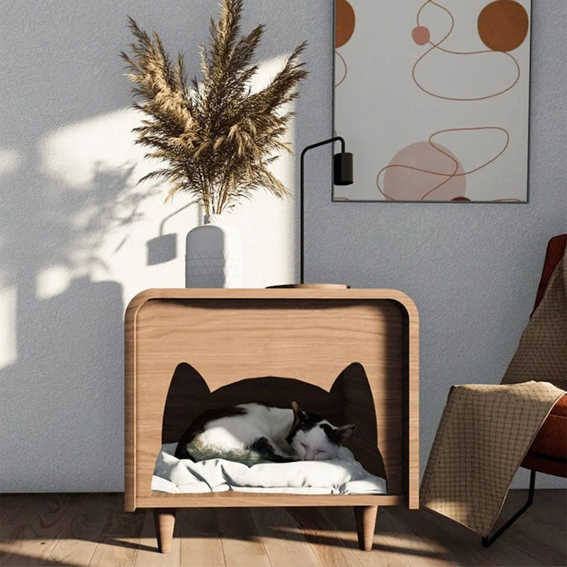 Wooden cat-shaped cat house table