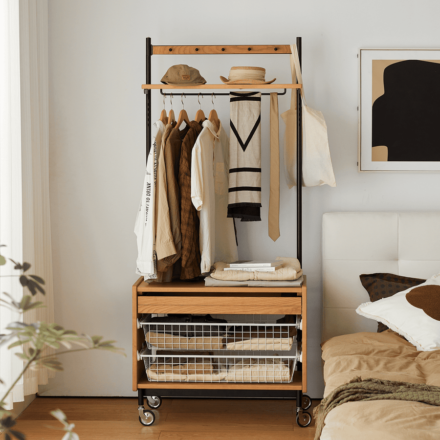 Wooden hanger rack with storage