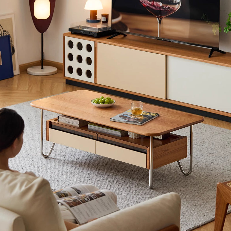 Cherry wood glass storage low table