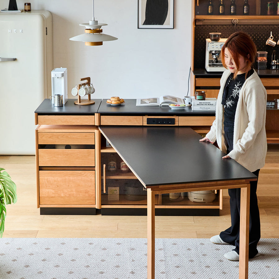Cherry wood dining table with sideboard