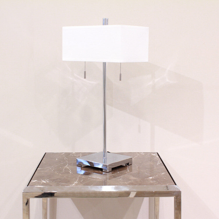 Simple white square shade table lamp