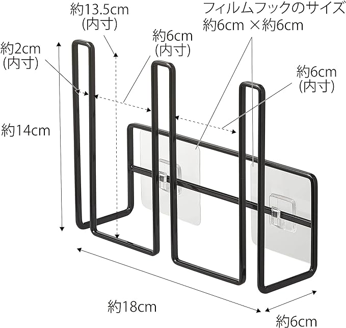 tower フィルムフック グラス&ボトルホルダー ブラック 水切り キッチンパネル シンク中 簡単取付