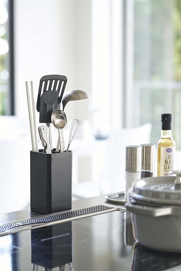 tower cutlery stand with lid, black, dustproof, with dividers