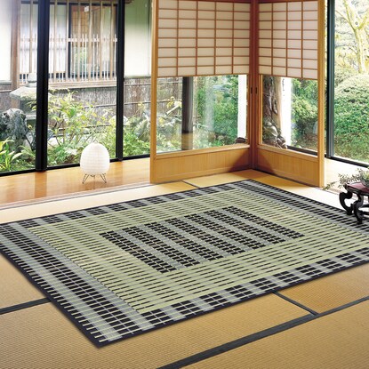 Japanese made rush rug, Chikusai, Blue, 191 x 250