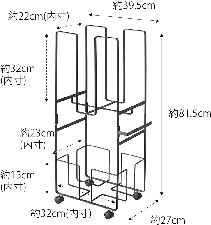 tower ダンボール&新聞ストッカー ブラック 段ボール 収納 キャスター付 そのまま結束できる