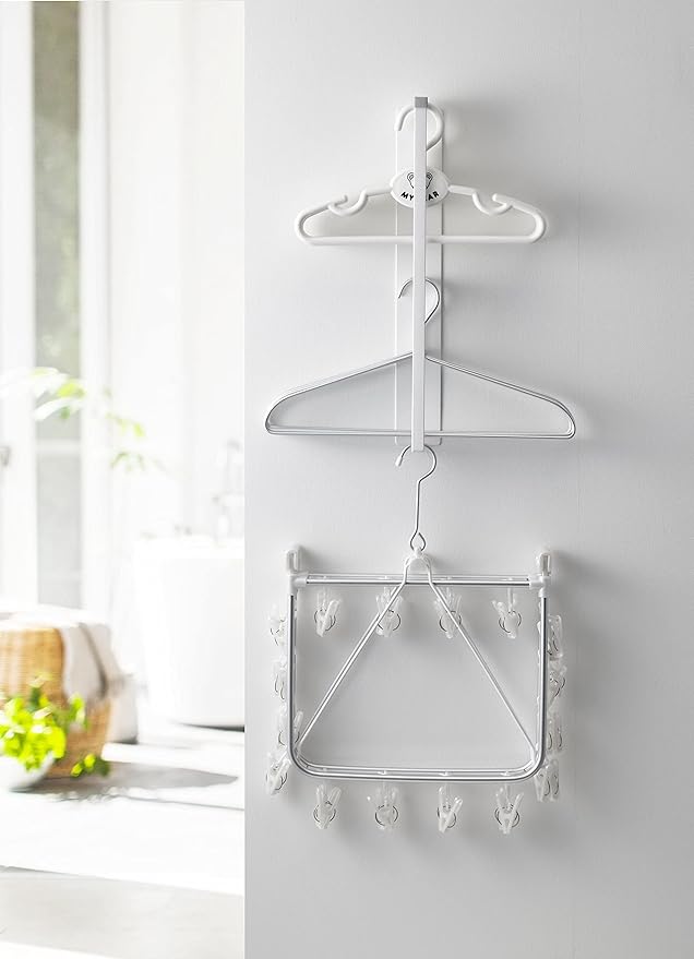 PLATE Magnetic Laundry Hanger Storage Rack, White, Hanger Storage, Next to Washing Machine, Easy Installation, Hooks Included