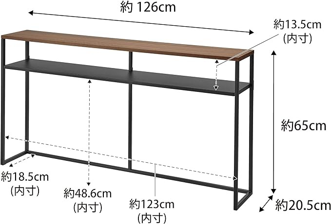 tower ソファー裏 コンソールテーブル 棚付き ブラック 飾り棚 フック付き サイドテーブル スリムなのに大容量