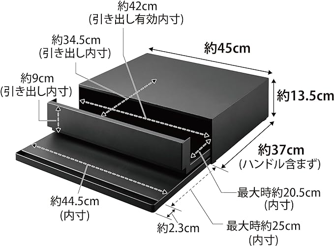 Tower 2-Way Kitchen Appliance Drawer &amp; Slide-out Table, Black, with Slide-out Shelf, Small Item Storage, Work Space for Small Items