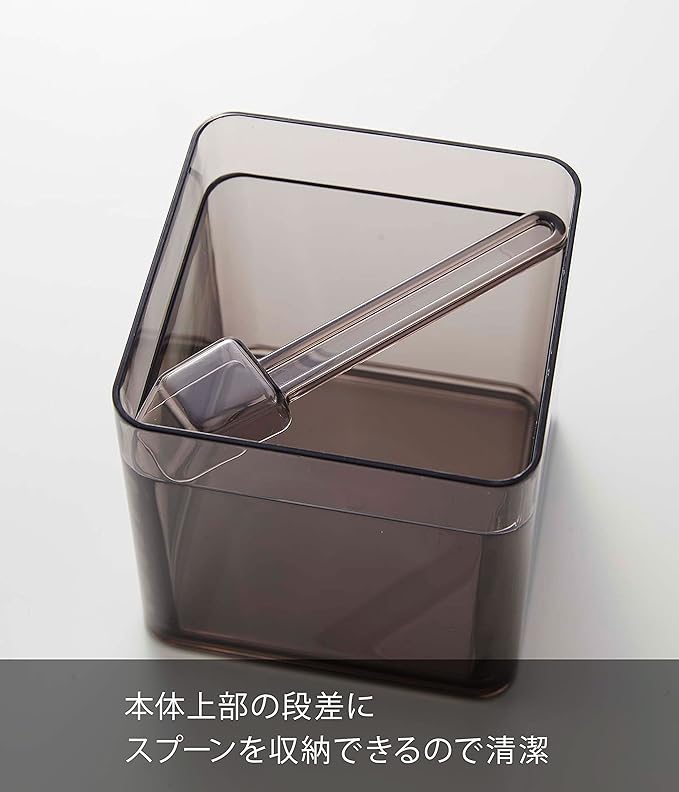 tower Airtight Storage Container with Spoon and Valve, Black, Square, for Condiments, Tea Leaves, Anti-Oxidation