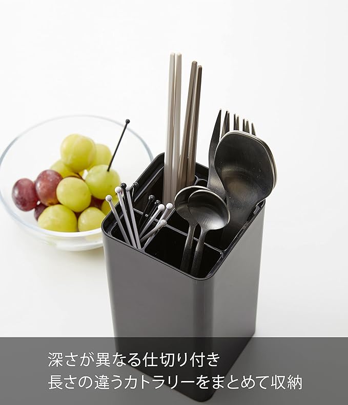 tower cutlery stand with lid, black, dustproof, with dividers