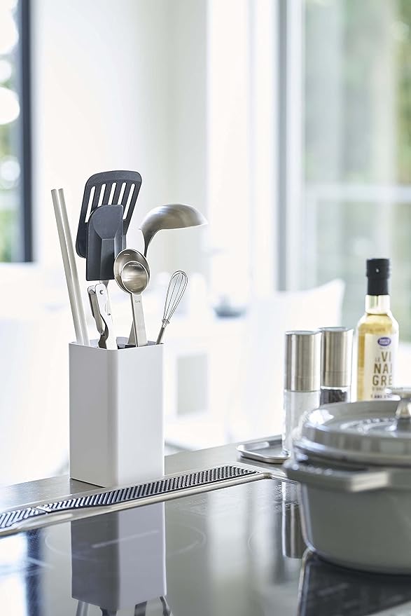 tower cutlery stand with lid, white, dustproof, with dividers