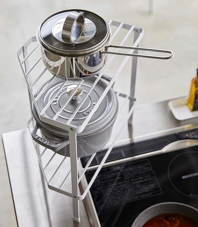 tower Kitchen Corner Rack, White, 2 Tier, Stove Back Rack, Pot Holder