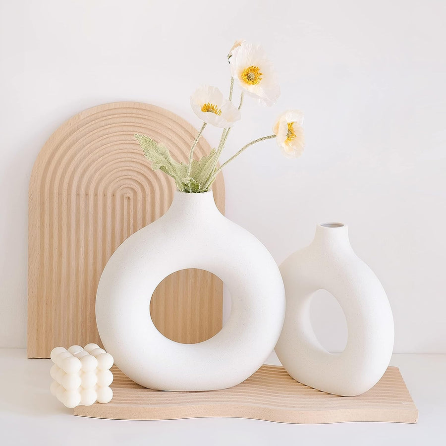 Hyindoor Vase Ceramic Flower Base 2pcs