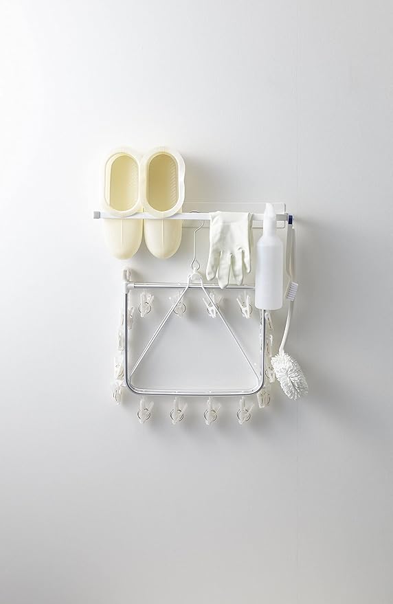 PLATE Magnetic Laundry Hanger Storage Rack, White, Hanger Storage, Next to Washing Machine, Easy Installation, Hooks Included