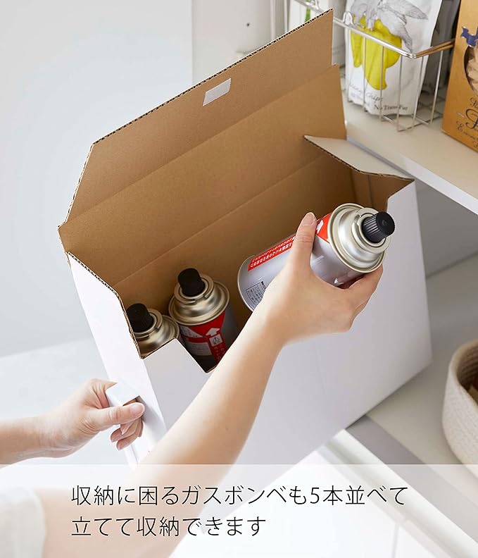 tower カセットコンロ 収納ボックス 2個組 ホワイト ガスボンベ収納 取っ手付き