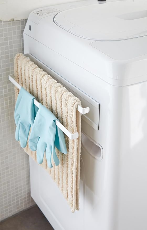 Tower Magnetic Towel Hanger Next to Washing Machine, 2 Tiers, White