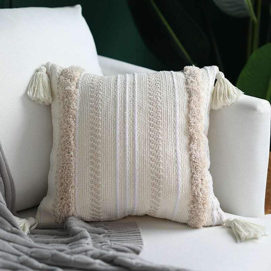 Perle Fringe Moroccan Cushion Cover [45cm] White