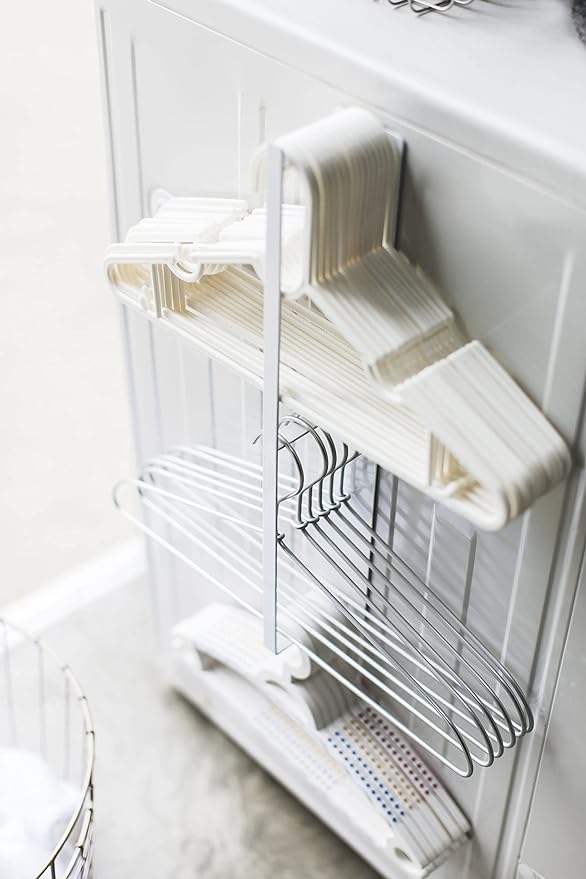 PLATE Magnetic Laundry Hanger Storage Rack, White, Hanger Storage, Next to Washing Machine, Easy Installation, Hooks Included