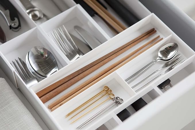 PLATE Extendable &amp; Sliding Cutlery Tray White Sliding Cutlery Case