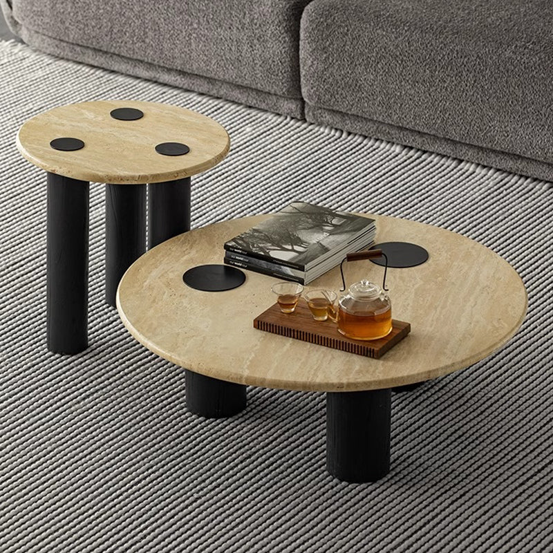 White ash and natural travertine coffee table