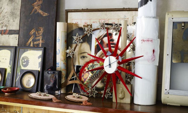 Sunburst Clock φ47cm レッド