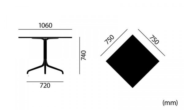 Belleville Table Square Indoor 75x75cm White x Deep Black